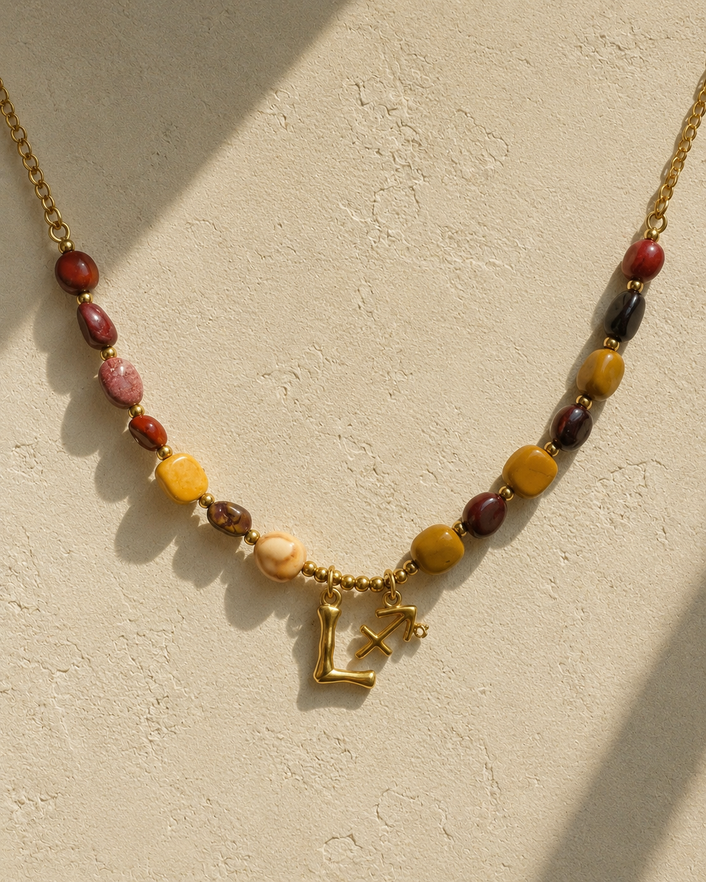 Natural Stone Letter & Zodiac Necklace