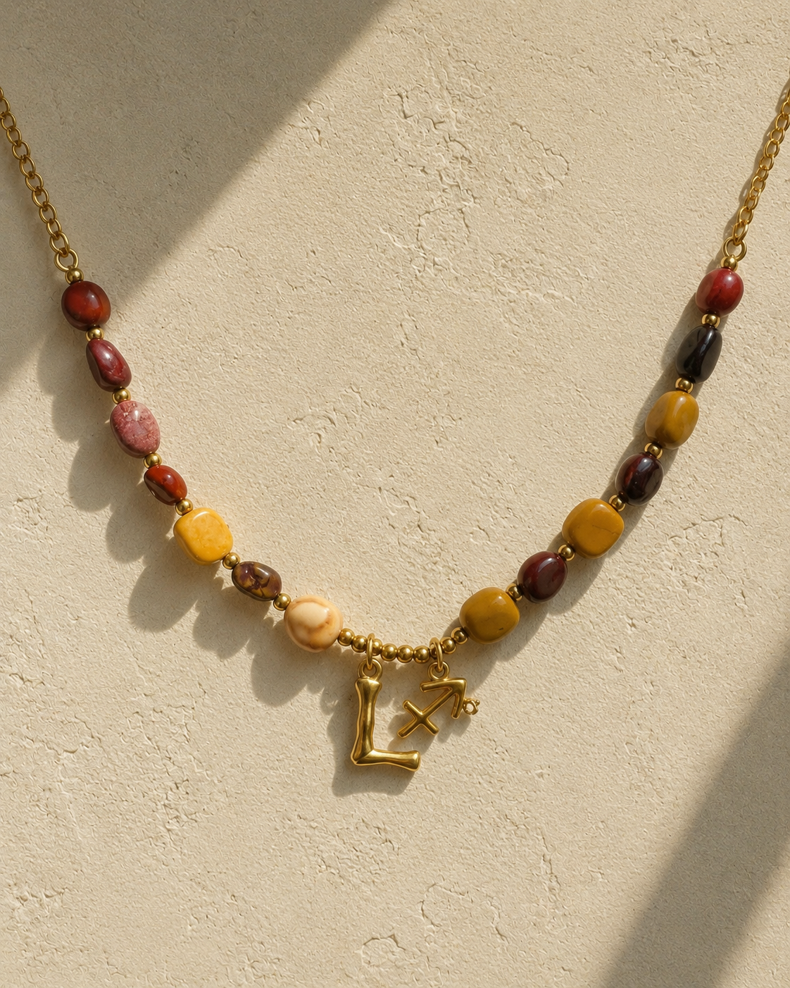 Natural Stone Letter & Zodiac Necklace