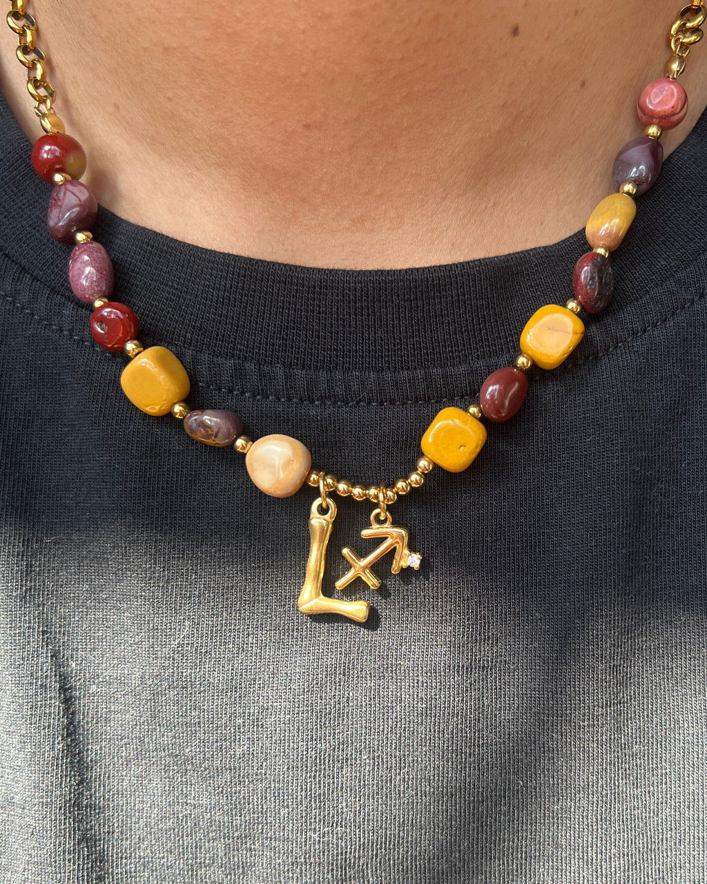 Natural Stone Letter & Zodiac Necklace