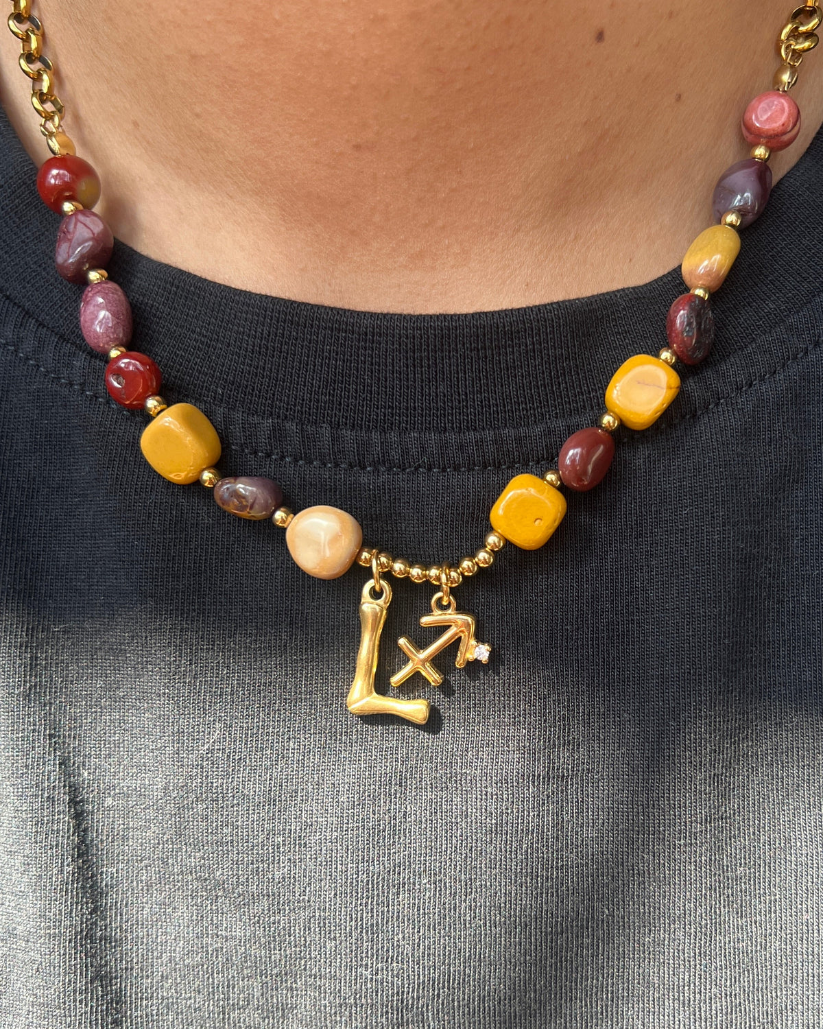 Natural Stone Letter & Zodiac Necklace