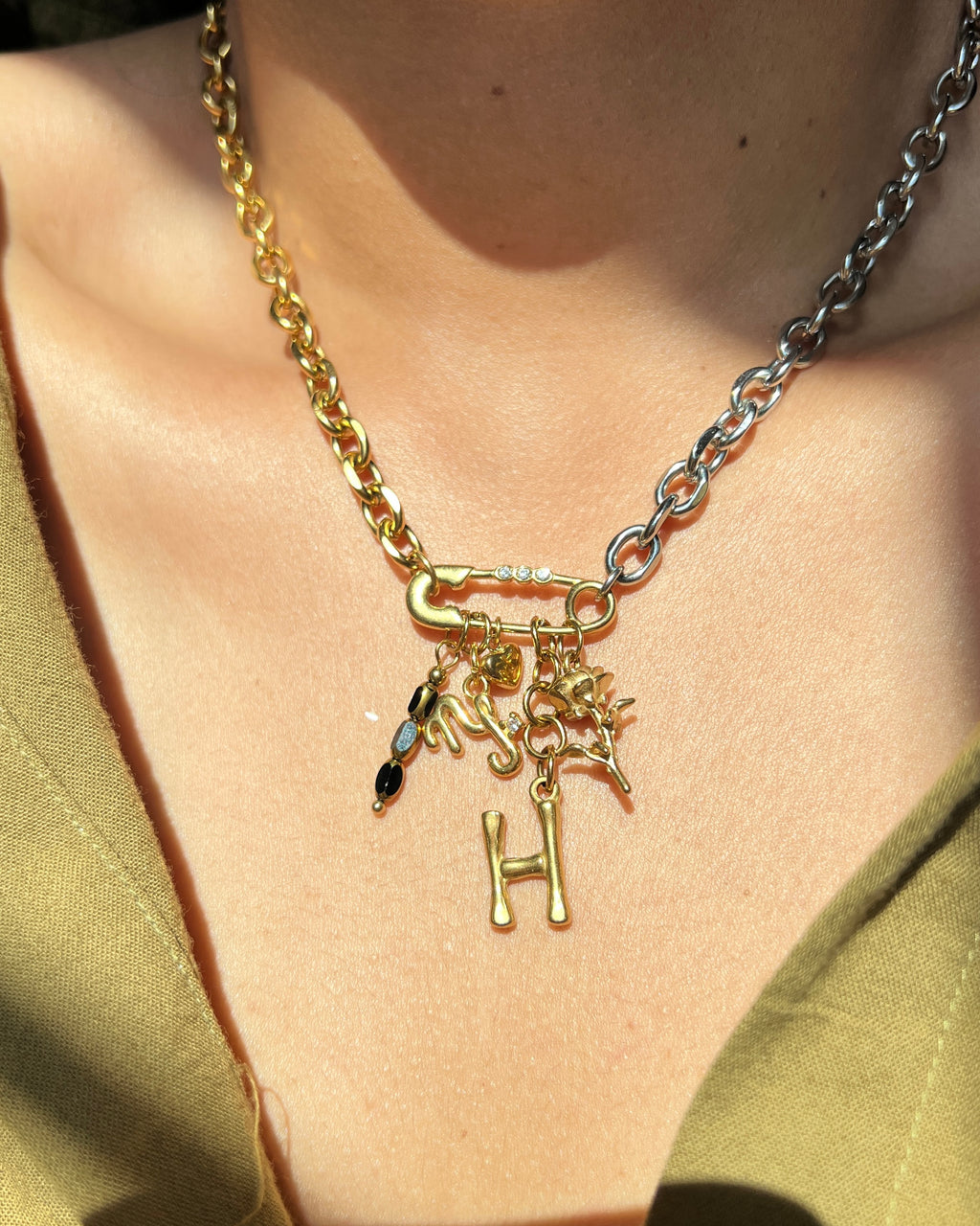 Mixed Metal Charm Necklace