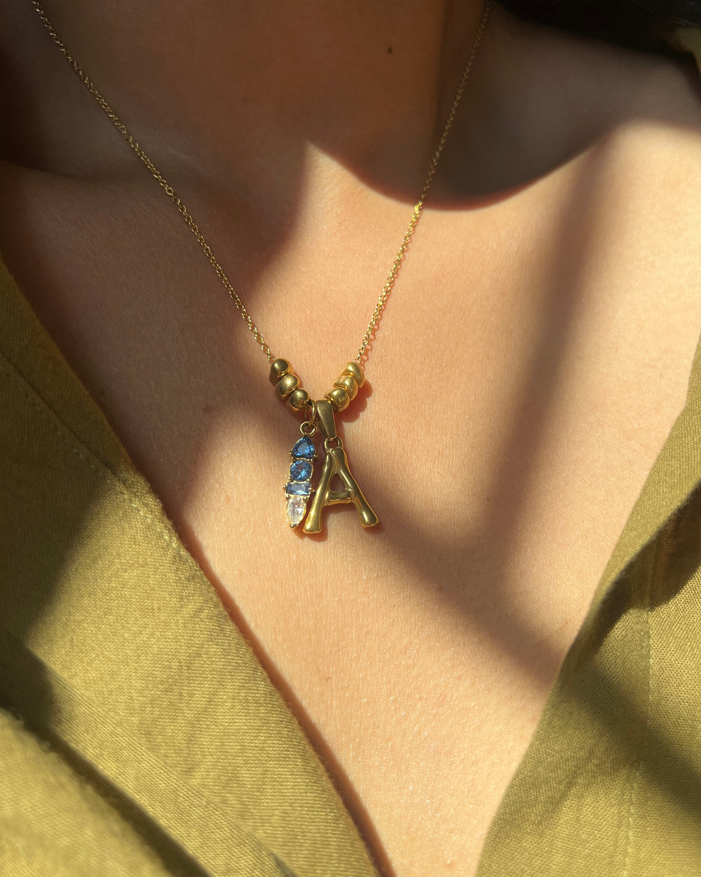 Beaded Letter & Stone Necklace