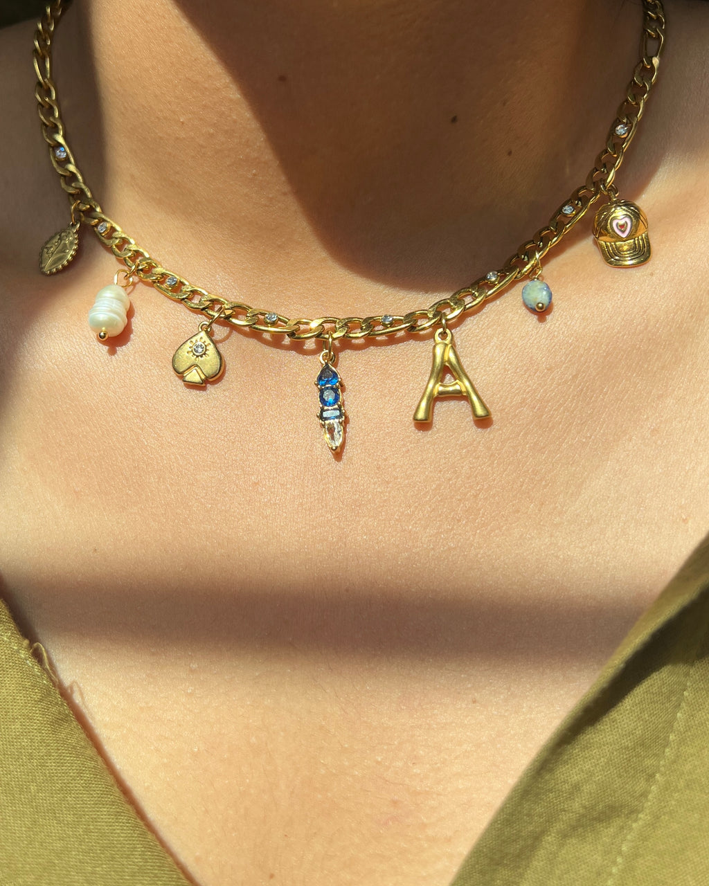 Letter & Stone Charm Necklace