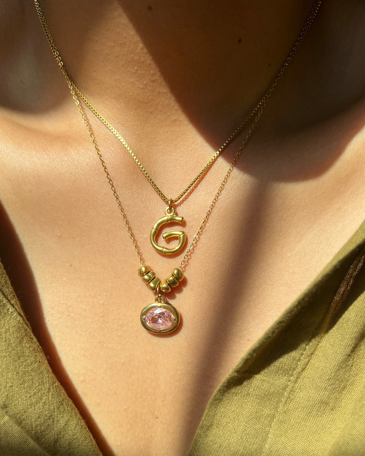 Beaded Layered Letter Necklace