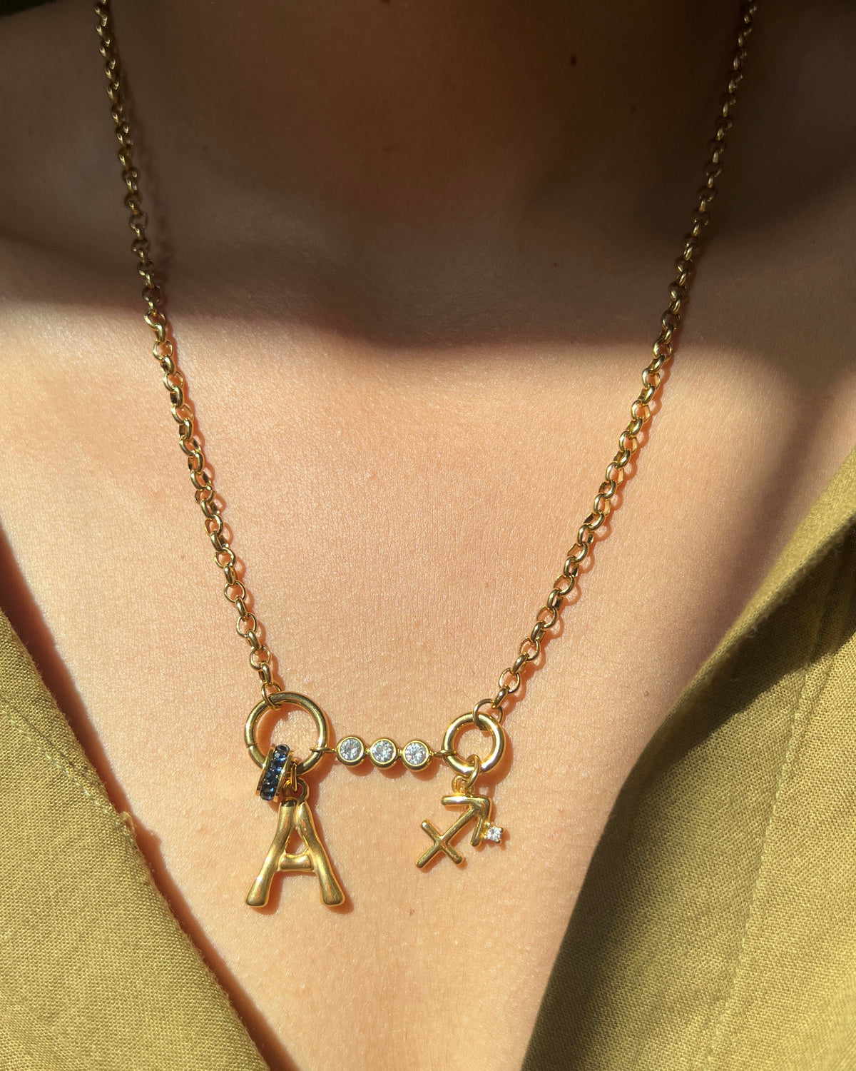 Trio Stone Letter & Zodiac Necklace