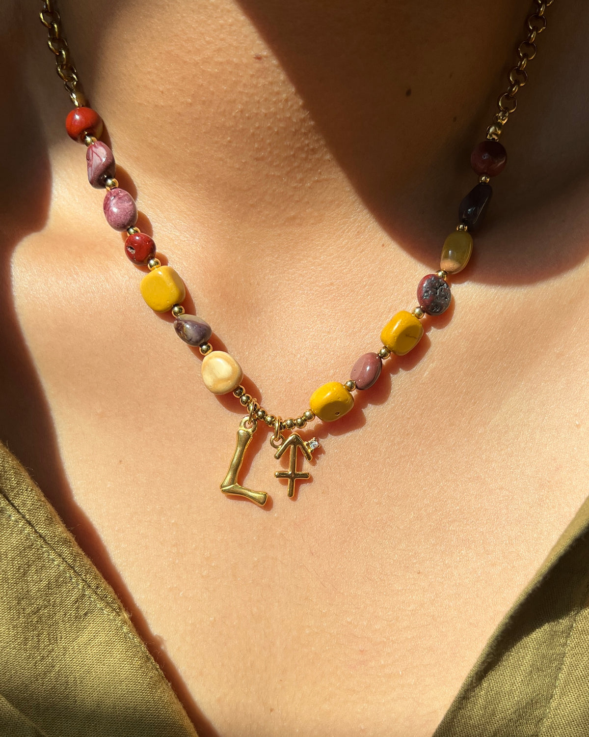 Natural Stone Letter & Zodiac Necklace