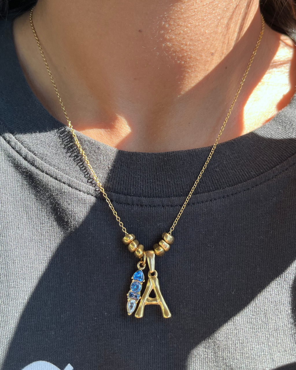Beaded Letter & Stone Necklace