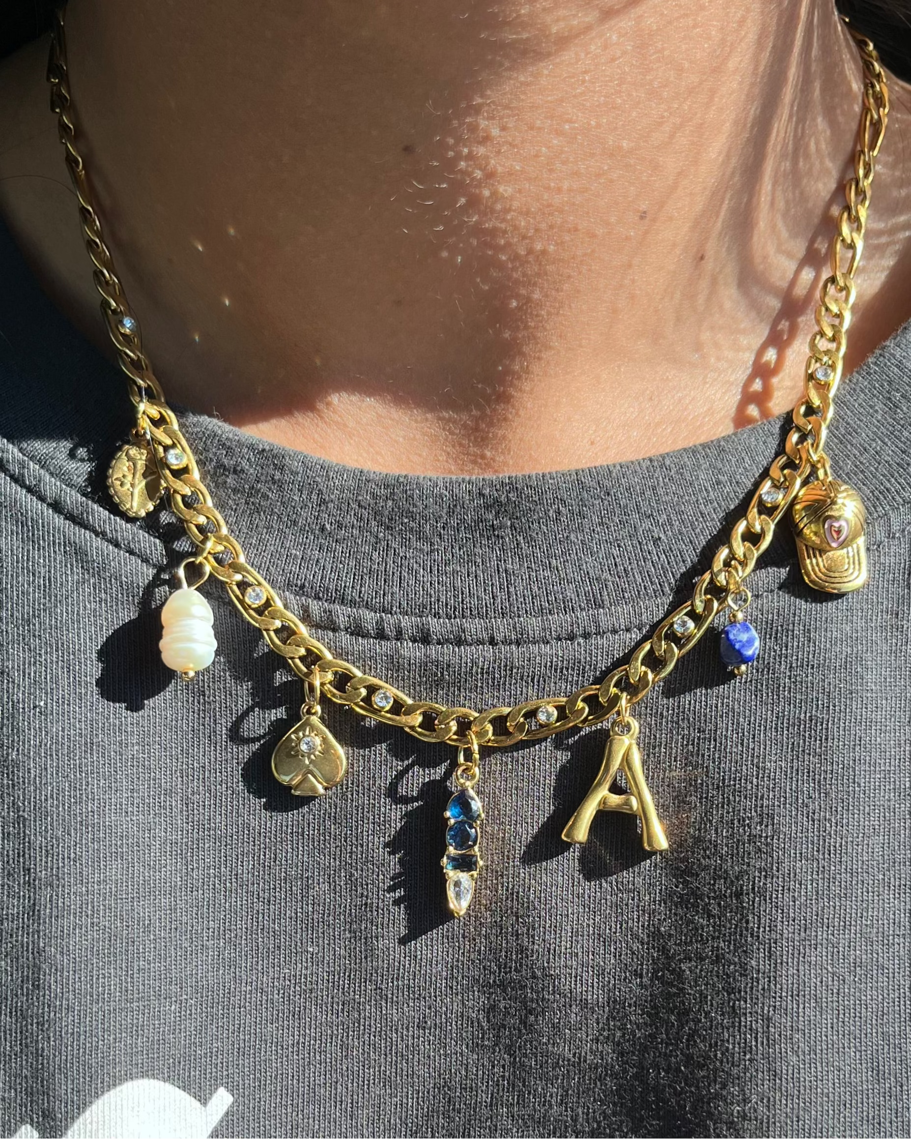 Letter & Stone Charm Necklace