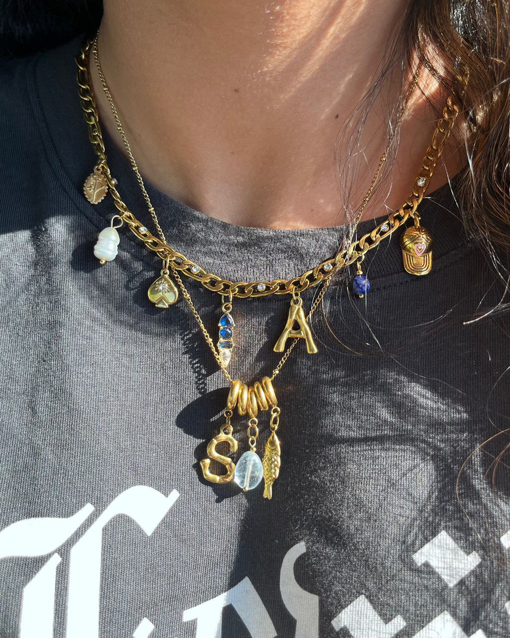Letter & Stone Charm Necklace