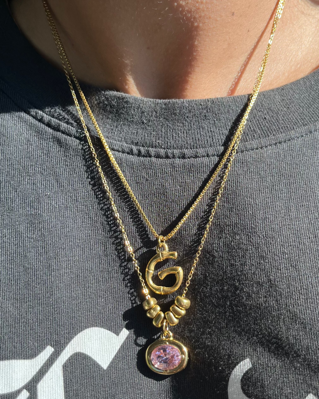 Beaded Layered Letter Necklace