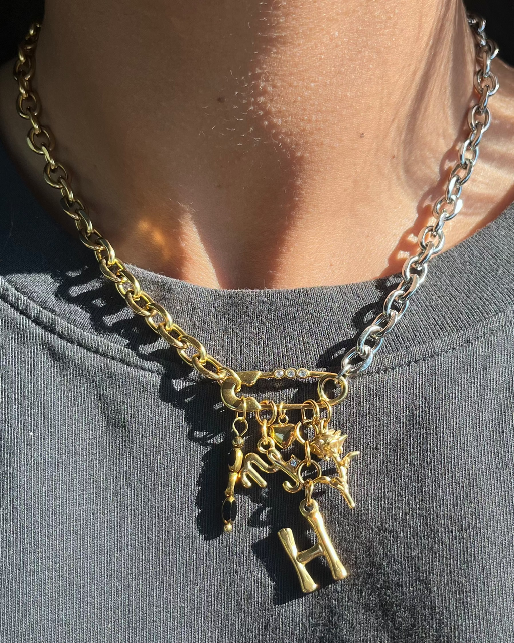 Mixed Metal Charm Necklace