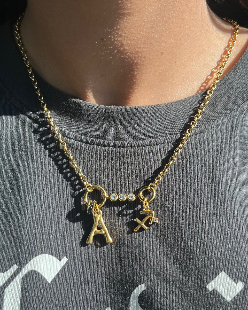Trio Stone Letter & Zodiac Necklace