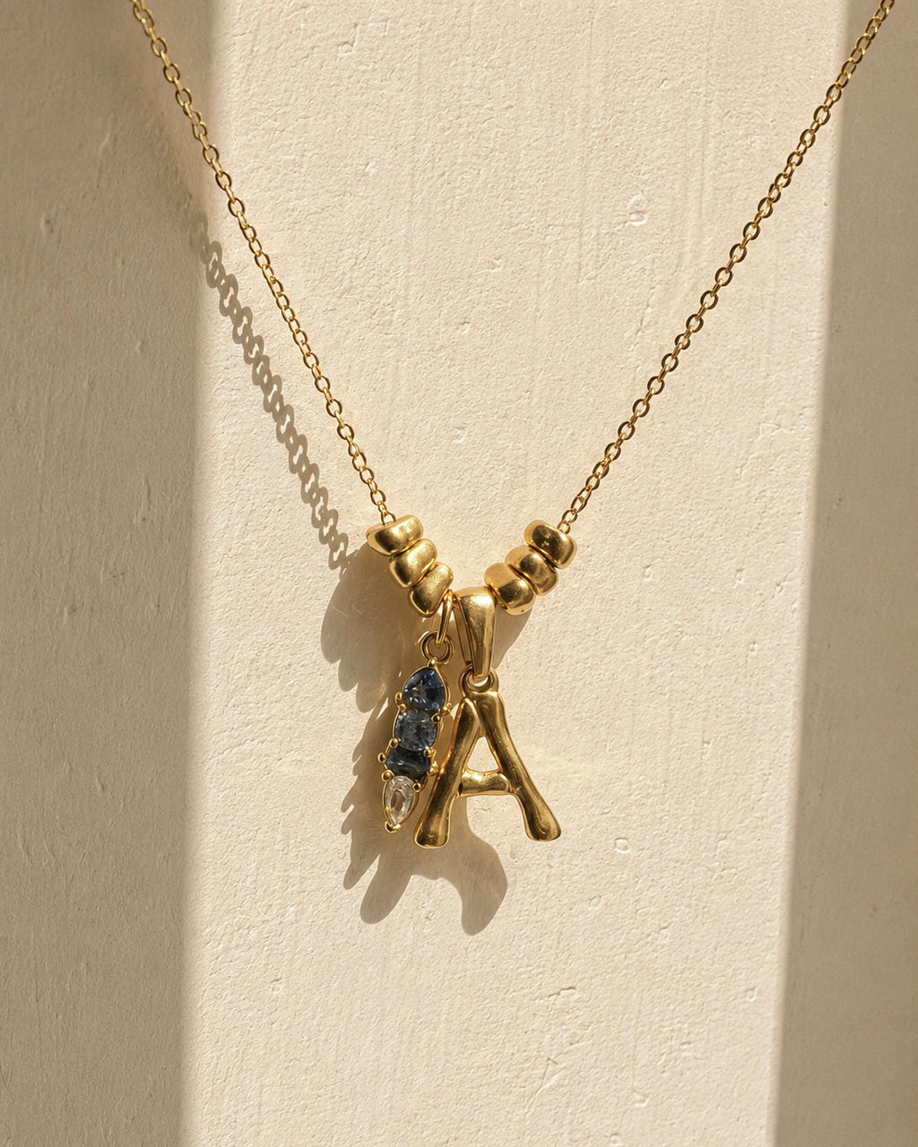 Beaded Letter & Stone Necklace