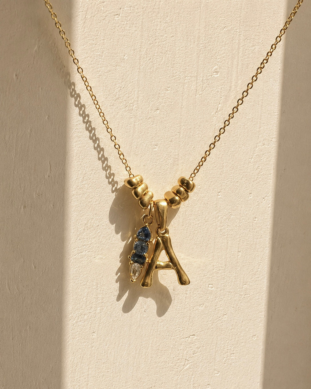 Beaded Letter & Stone Necklace