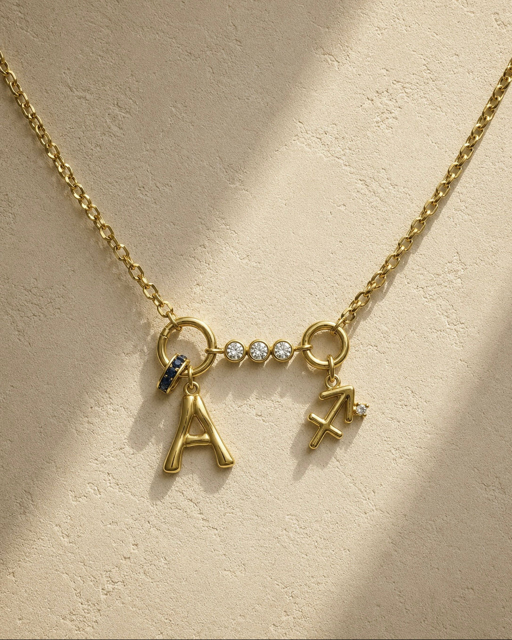 Trio Stone Letter & Zodiac Necklace