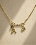 Trio Stone Letter & Zodiac Necklace