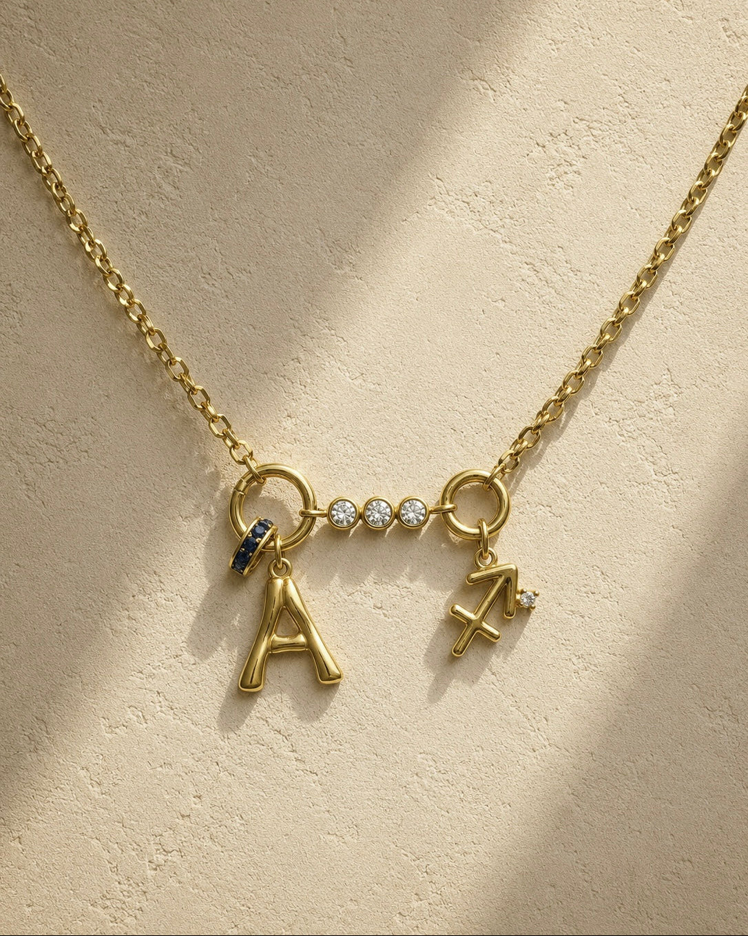 Trio Stone Letter & Zodiac Necklace