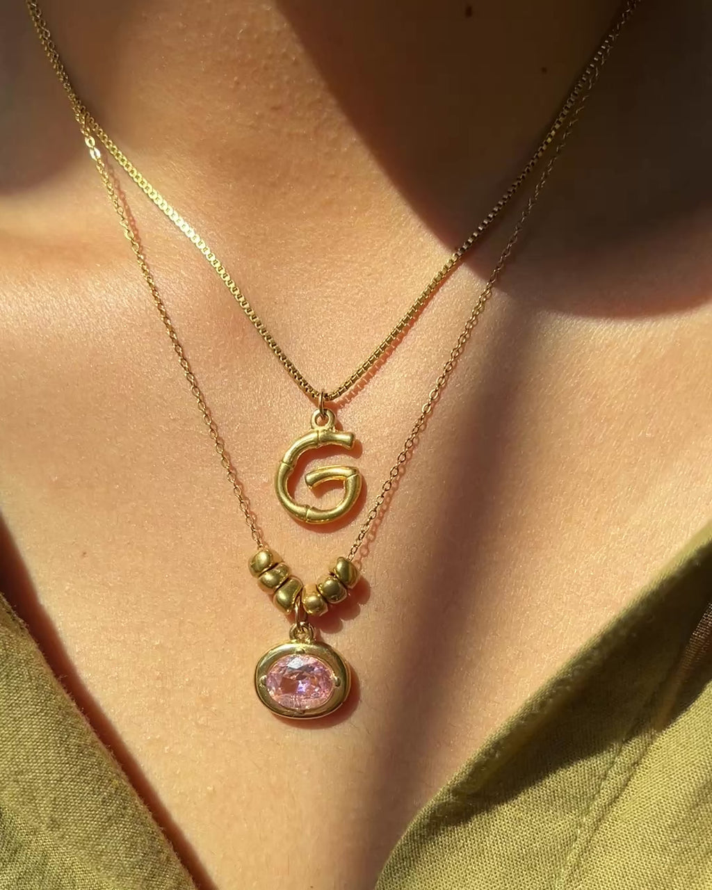 Beaded Layered Letter Necklace