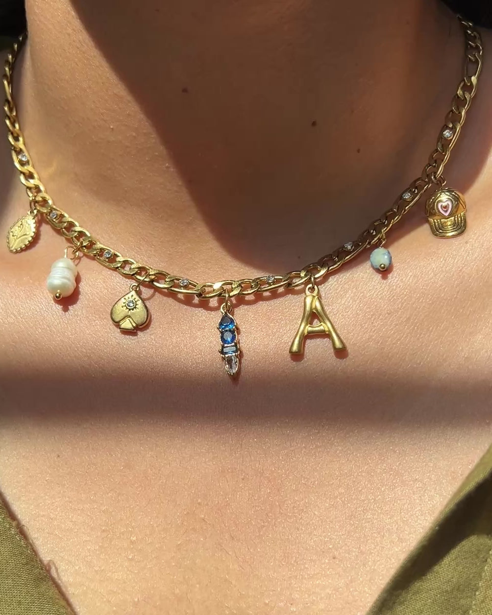Letter & Stone Charm Necklace