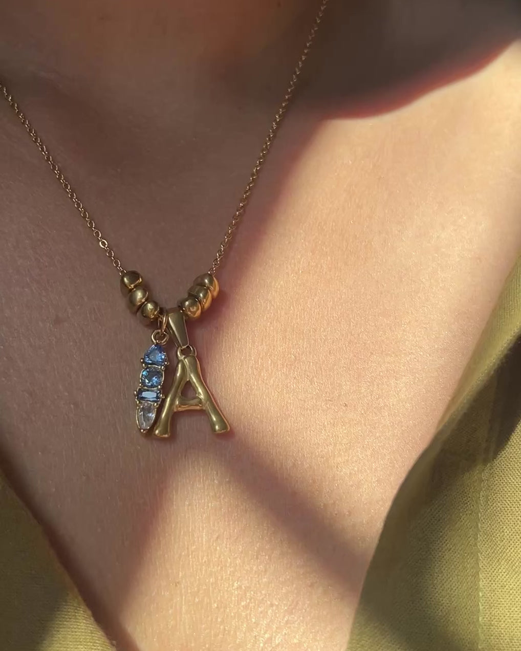 Beaded Letter & Stone Necklace