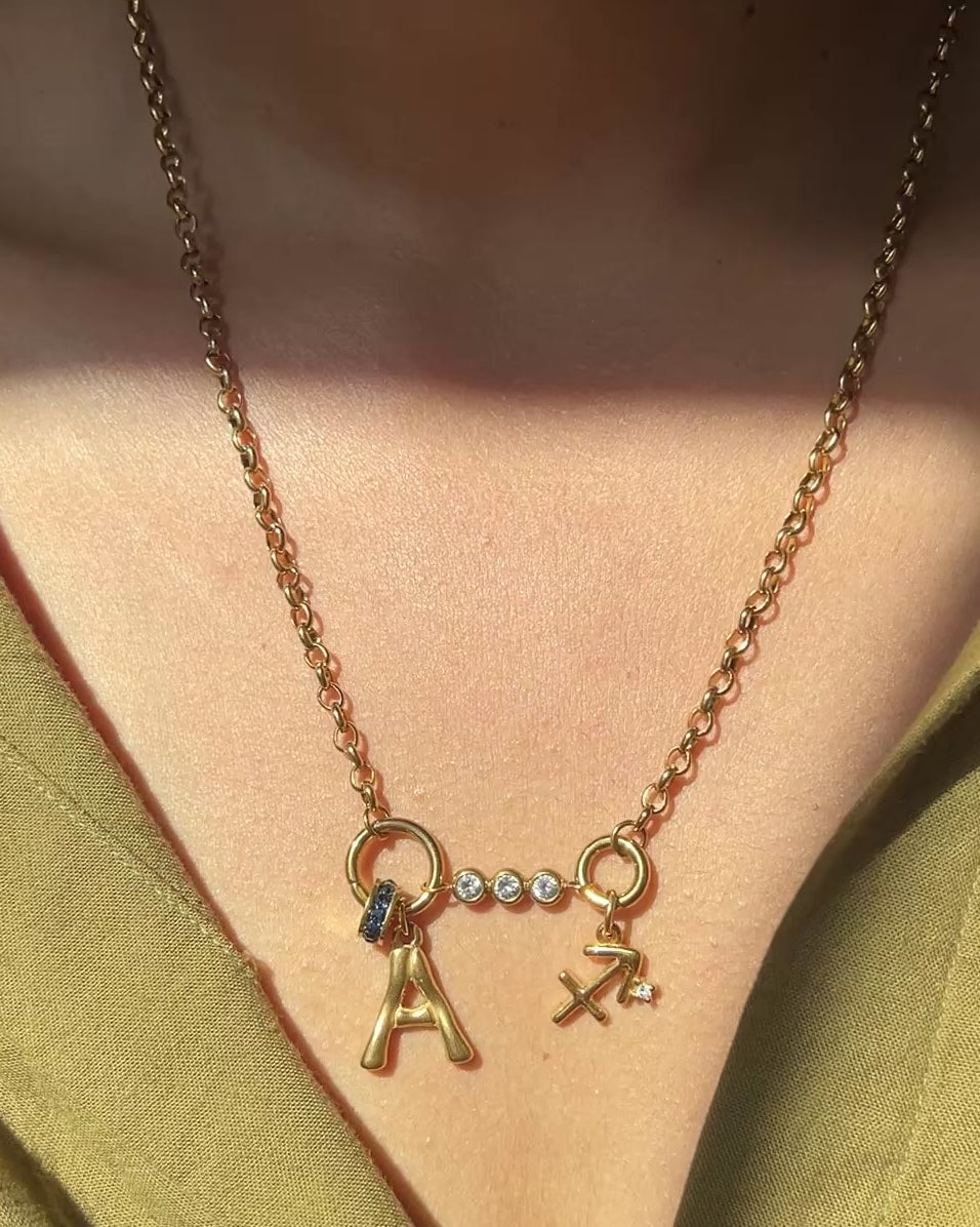 Trio Stone Letter & Zodiac Necklace